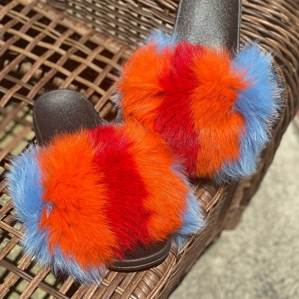Heat wave faux fur slides - multiple sizes available 7-12